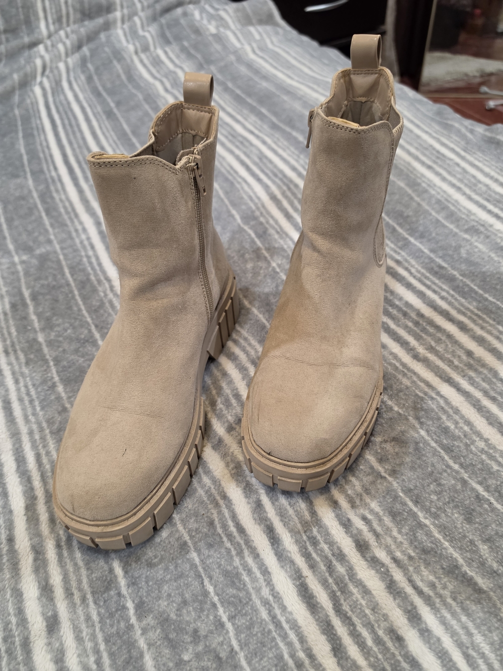 Women’s Taupe Suede-Look Lug Sole Ankle Boots